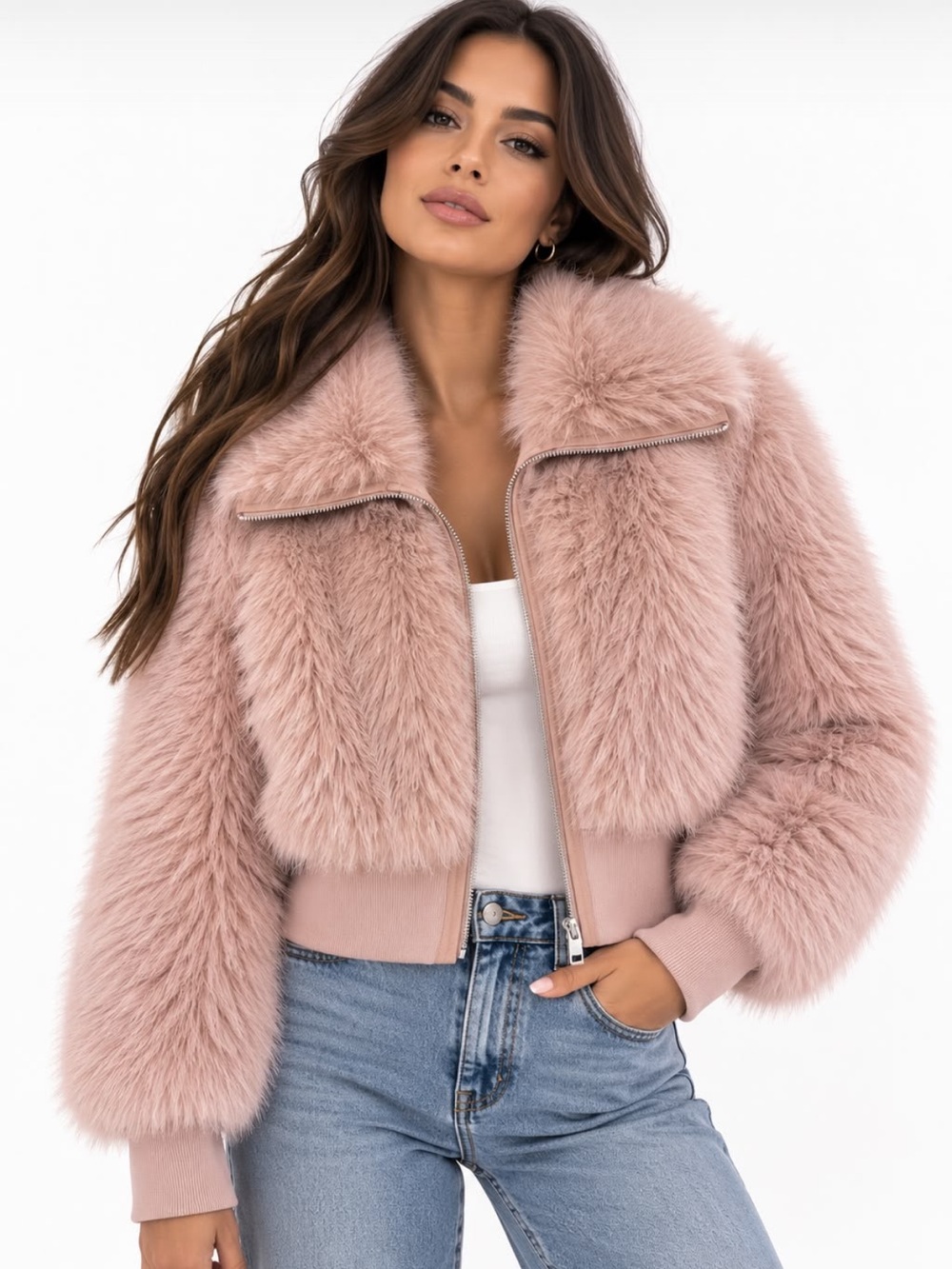 Plush Faux-Fur Cropped Jacket